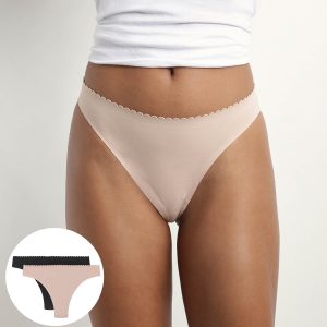 Pack of 2 women's tangas in Flesh and Black microfibre Body Touch Easy
