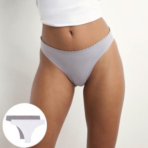Pack of 2 women's tangas in gray and white microfibre Body Touch Easy