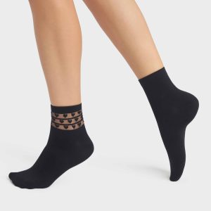 Pack of 2 pairs of microfibre women's socks in black with hearts Dim Skin