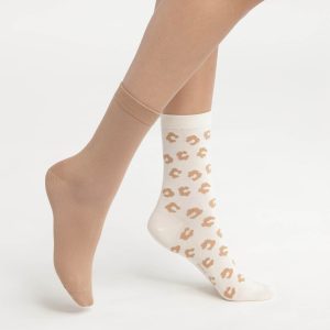 Pack of 2 Women's Flower Socks Cream Dim Bamboo