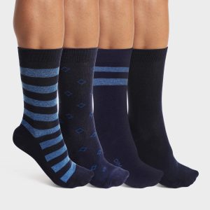 Pack of 4 pairs of men's striped cotton socks in Navy EcoDim Style