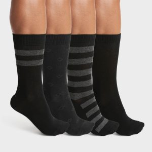 Pack of 4 pairs of men's striped cotton socks in Black EcoDim Style