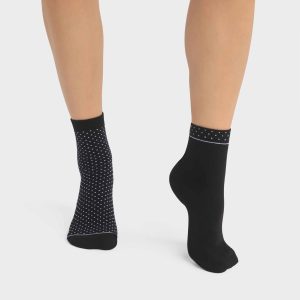 Pack of 2 pairs of black women's socks in organic cotton with polka dots Dim Good