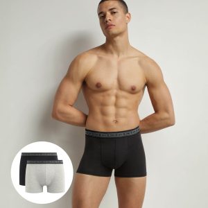 Pack of 2 boxers men's Black and Pearl Grey organic cotton Dim Good