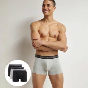 Pack of 3 men's organic cotton boxers Black Grey Dim Good