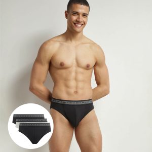 Pack of 3 briefs men's Black Grey organic cotton Dim Good