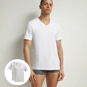 Pack of 2 t-shirts men's White organic cotton V-neck Dim Good