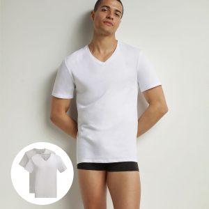 Pack of 2 t-shirts men's White Grey organic cotton V-neck Dim Good
