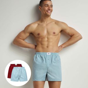 Pack of 2 boxer shorts men's Red Green organic cotton Vichy pattern Dim Good