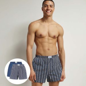 Pack of 2 boxer shorts men's Indigo striped organic cotton Dim Good