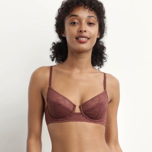 Underwired graphic lace push-up bra in Cacao Mod de Dim