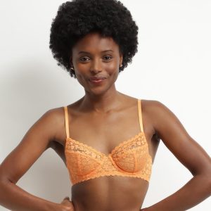 Orange floral lace underwired bra for women Daisy lace