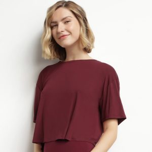 Women's sports T-shirt in burgundy viscose with open back Dim Move