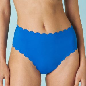 High-waisted bottom Scallop in electric blue microfiber