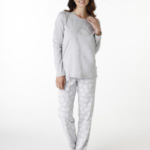 Long round-neck pajama in heather gray jersey for women