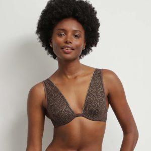Chocolate and gold zebra print tulle scarf bra Dim Generous