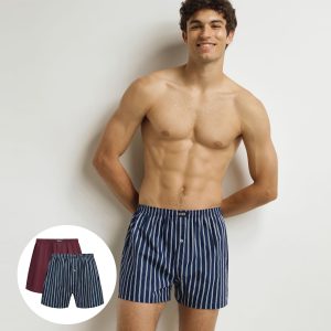 Pack of 2 Blue Striped Red Stretch Cotton Men's Boxer Briefs