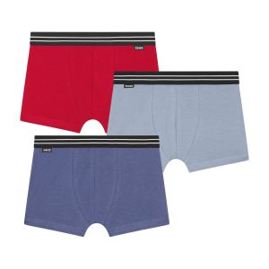 Pack of 3 Ecodim Carmine Red Blue stretch cotton boxer shorts for boys