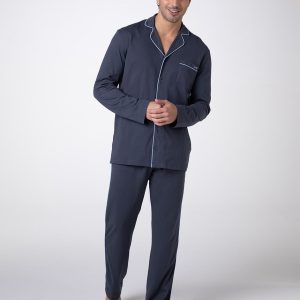 Unisex Slate Cotton Jersey Long Pajama Set