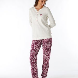 Long serafino pajama in ivory jersey for women