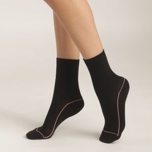 Women's ribbed cotton socks Black with coloured piping Dim Fashion
