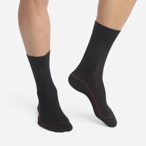 Men's black ribbed cotton socks with coloured piping Dim Mode
