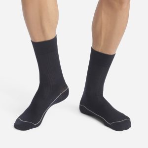 Men's ribbed cotton socks Midnight Blue with coloured piping Dim Fashion