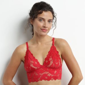 Red floral lace underwired scarf bra Dim Lacy