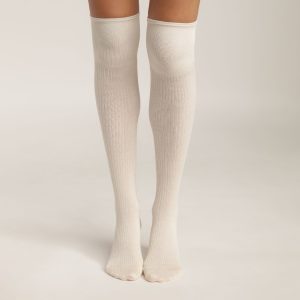Women's ribbed cotton maxi socks Cream Dim