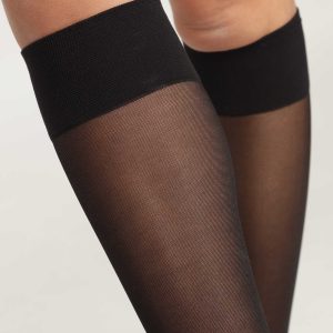 Women's knee-highs in black sheer voile with contrasting line Dim Style