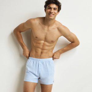 Unisex Striped Blue Cotton Pyjama Shorts
