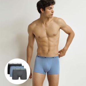 Pack of 3 men's boxer shorts Grey Blue Black Organic Stretch Cotton