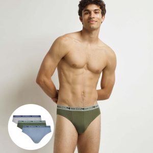 Pack of 3 Men's Blue Grey Green Organic Cotton Stretch Briefs