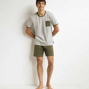 Men's short pyjama set Khaki Grey Dim Jersey