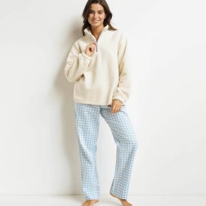 Women's pyjama trouser set Blue Grey Dim Warm