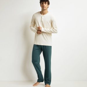 Men's Ivory Green Pajama Trouser Set Dim