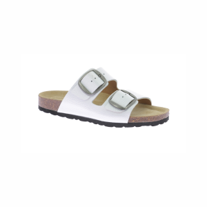 Pair of white mules for women in leather and cork