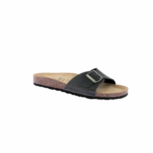 Pair of black mules for women in leather and cork