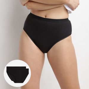 Pack of 2 pairs of Pur Coton high rise bikini knickers in black