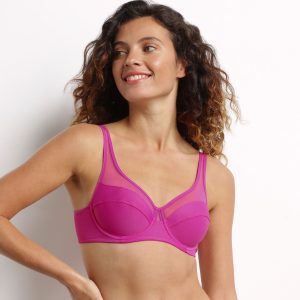 Fuchsia microfiber and tulle push-on bra Dim Generous
