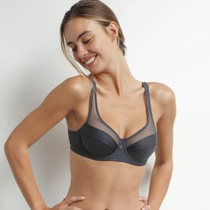 Grey microfiber and tulle push-on bra Dim Generous