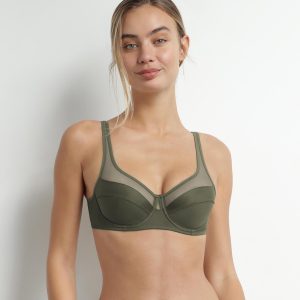 Green microfiber and tulle push-on bra Dim Generous