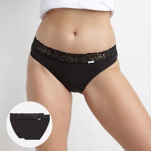 Pack of 2 pairs of Coton Plus Féminine midi knickers in black