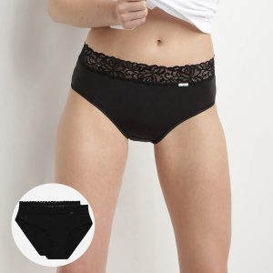 Pack of 2 pairs of Coton Plus Féminine high rise bikini knickers in black