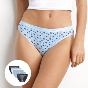Pack of 5 women's stretch cotton floral briefs Blue Les Pockets