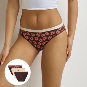 Pack of 3 women's briefs with pink and brown bohemian motifs Les Pockets