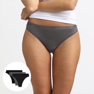 Pack of 3 black and grey Les Pockets Stretch Cotton thongs