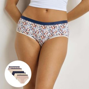Pack of 5 Women's Boxer Briefs with Red Blue Ribbons Les Pockets