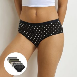 Pack of 5 black khaki ethnic pattern boxer shorts for women Les Pockets