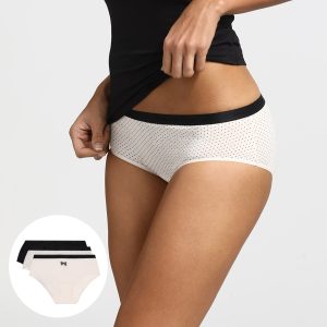 Pack of 3 pairs of Les Pockets cotton boyshorts with black bow